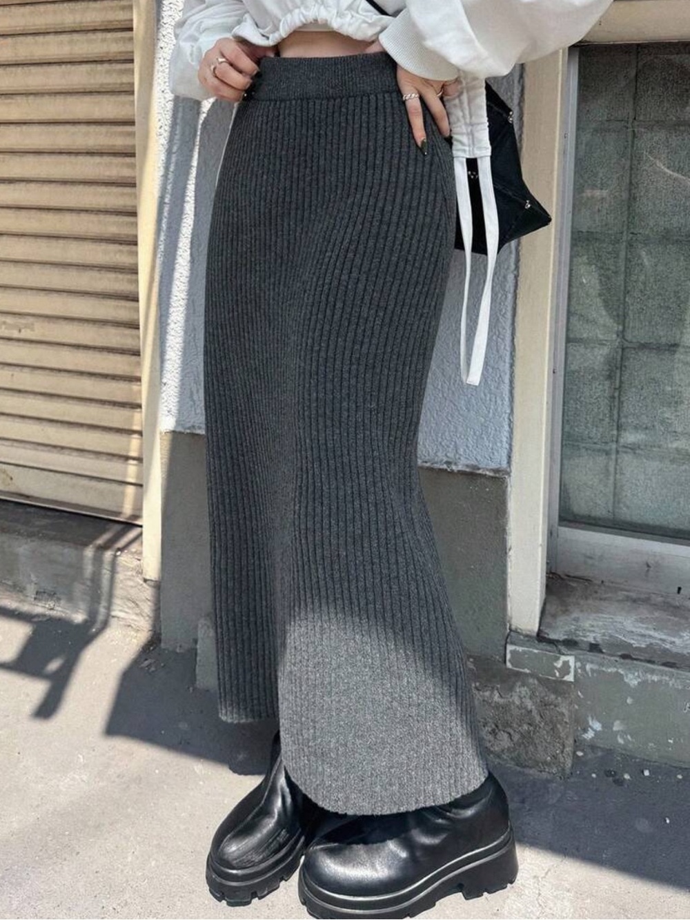 Shein Charcoal Ribbed Knit Maxi Skirt Size Large